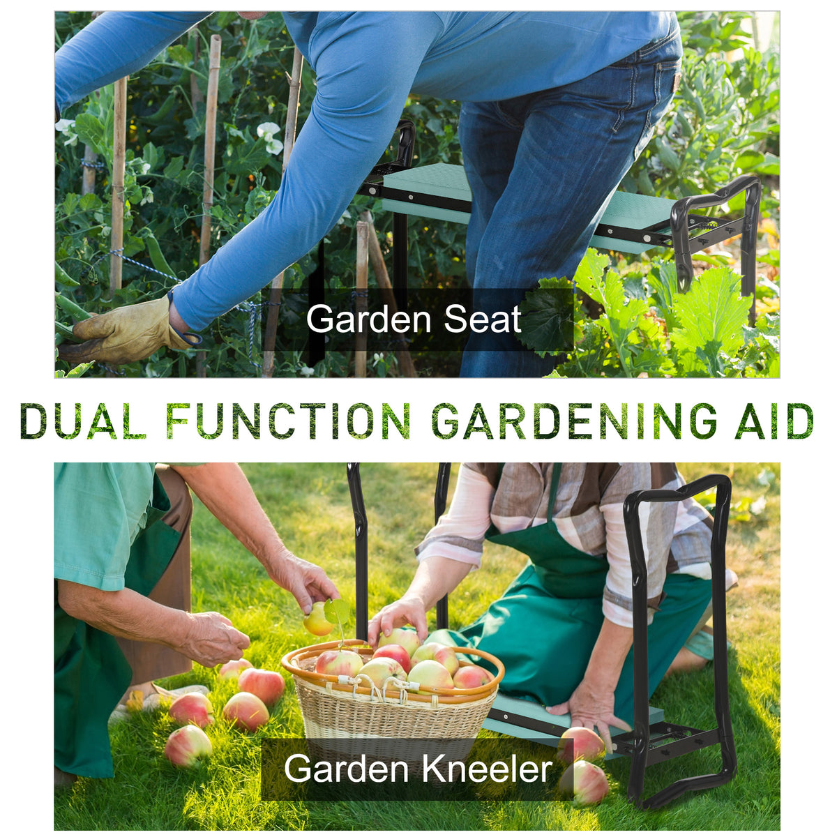Outsunny Padded Garden Kneeler And Seat Bench, Padded Foldable Garden Stool, Green Green Steel