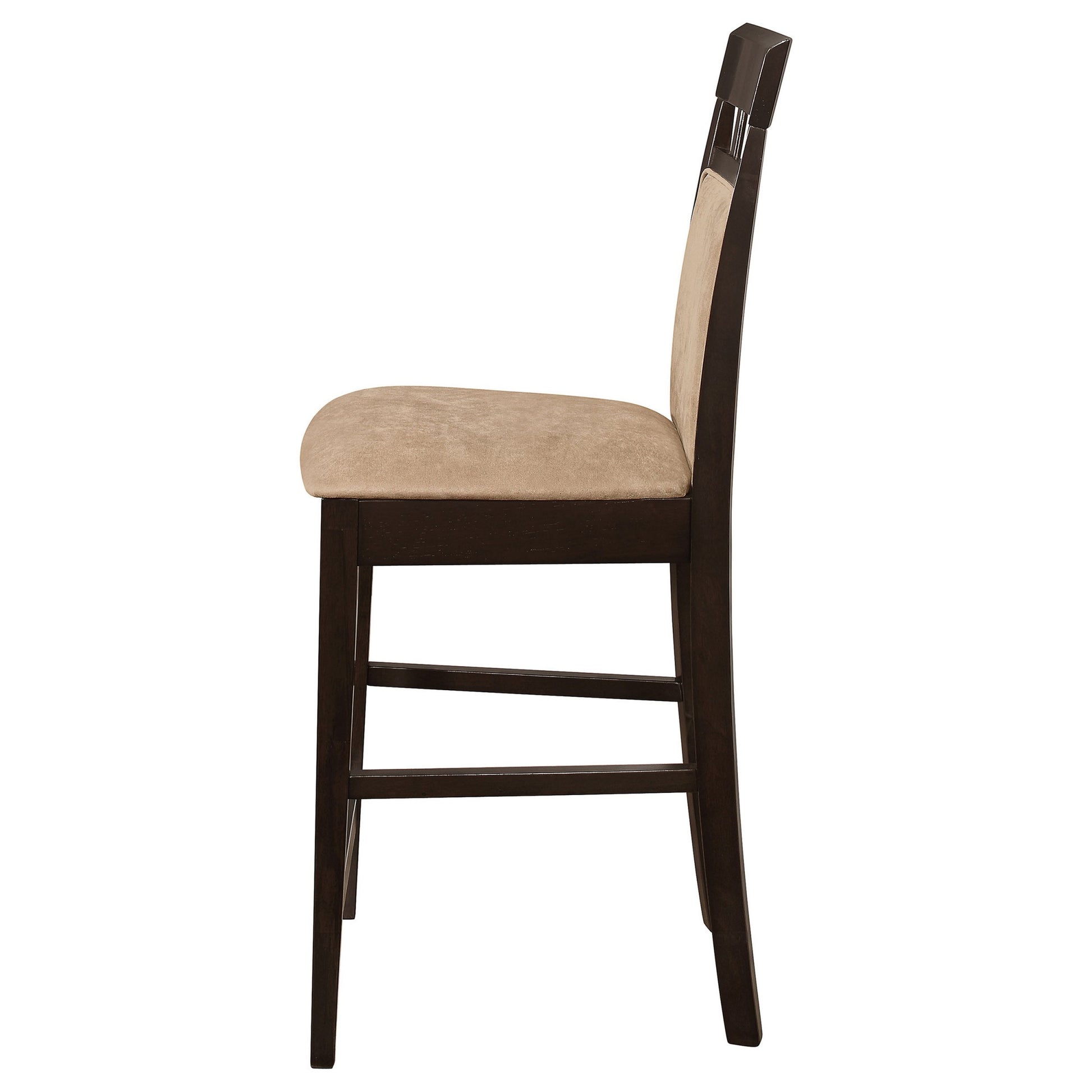 Upholstered Panel Back Counter Height Stool With Fabric Seat, Brown & Beige, Set Of 2 Brown Beige Wood Fabric