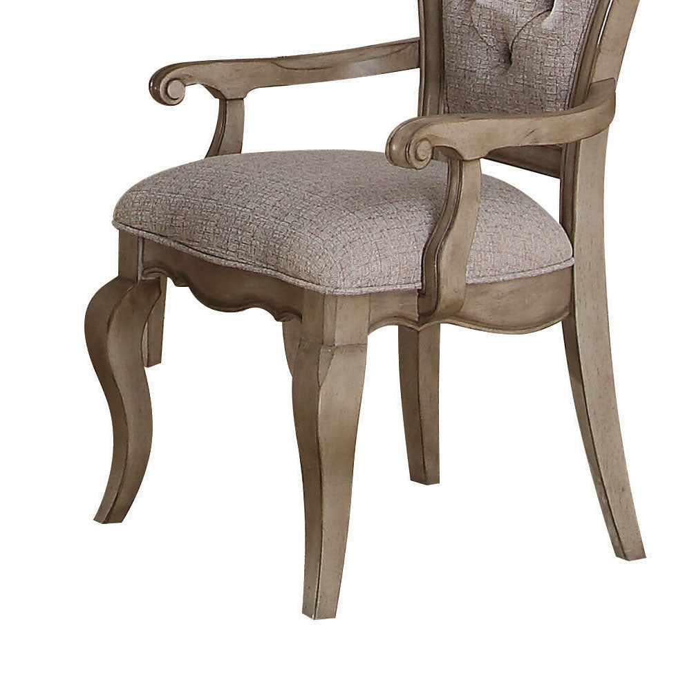 Beige And Antique Taupe Arm Chair With Button Tufted Set Of 2 Solid Beige Dining Room Arm Chair Tufted Back Set Of 2 Wood Fabric