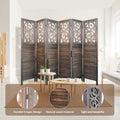 6 Panel Room Dividers, 6Ft Carved Wood Room Divider Partition Room Dividers Wall Wooden Carved Folding Privacy Screens Foldable Panel Wall Divider For Office Restaurant, Rustic Brown Rustic Brown Classic Wood