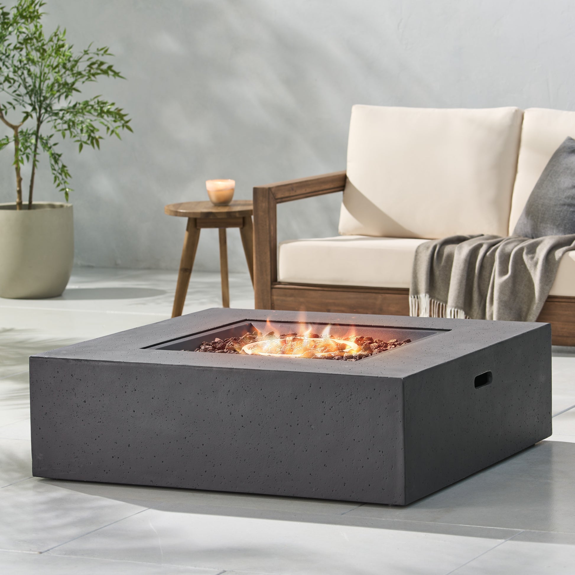 50000 Btu Square Mgo Fire Table Tank Outside Tank Cover Not Included Dark Grey Magnesium Oxide