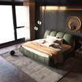 Queen Size Upholstered Platform Bed With Oversized Padded Backrest, Thickening Pinewooden Slats And Solid Wood Leg,Green Box Spring Not Required Queen Green Wood Pine Polyester Solid Wood
