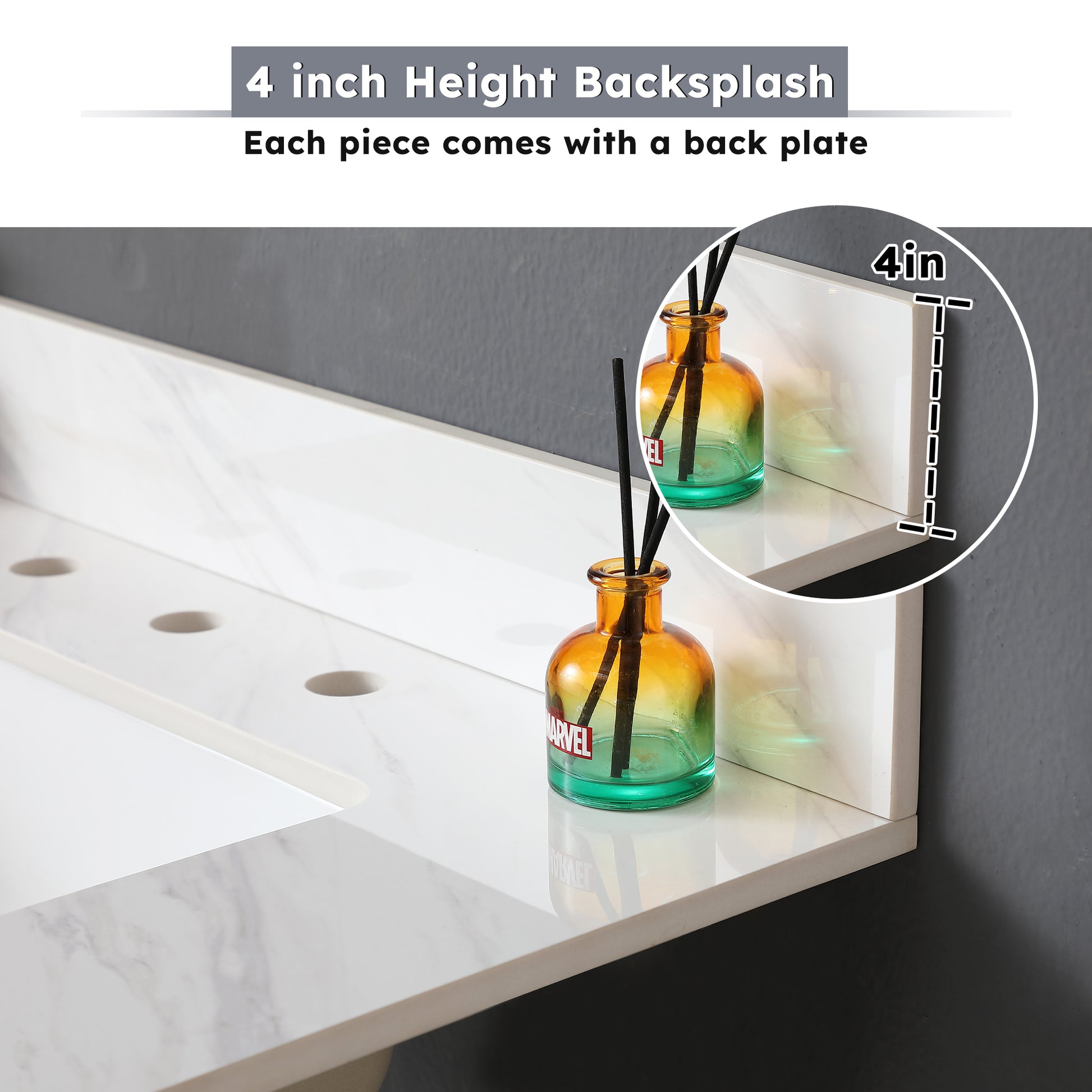 31 Inch Marble Vanity Top, White Vanity Top With Pre Drilled Faucet Holes, Bathroom Vanity Top With Undermount Rectangular Middle Sink And 4" Height Backsplash, Bianco Carrara Venato White Bathroom Sintered Stone