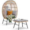 Outdoor Garden Wicker Egg Chair And Footstool Patio Chaise, With Cushions, Outdoor Indoor Basket Chair Yes Blue Neutral Seats 2 Garden & Outdoor European,Modern Steel