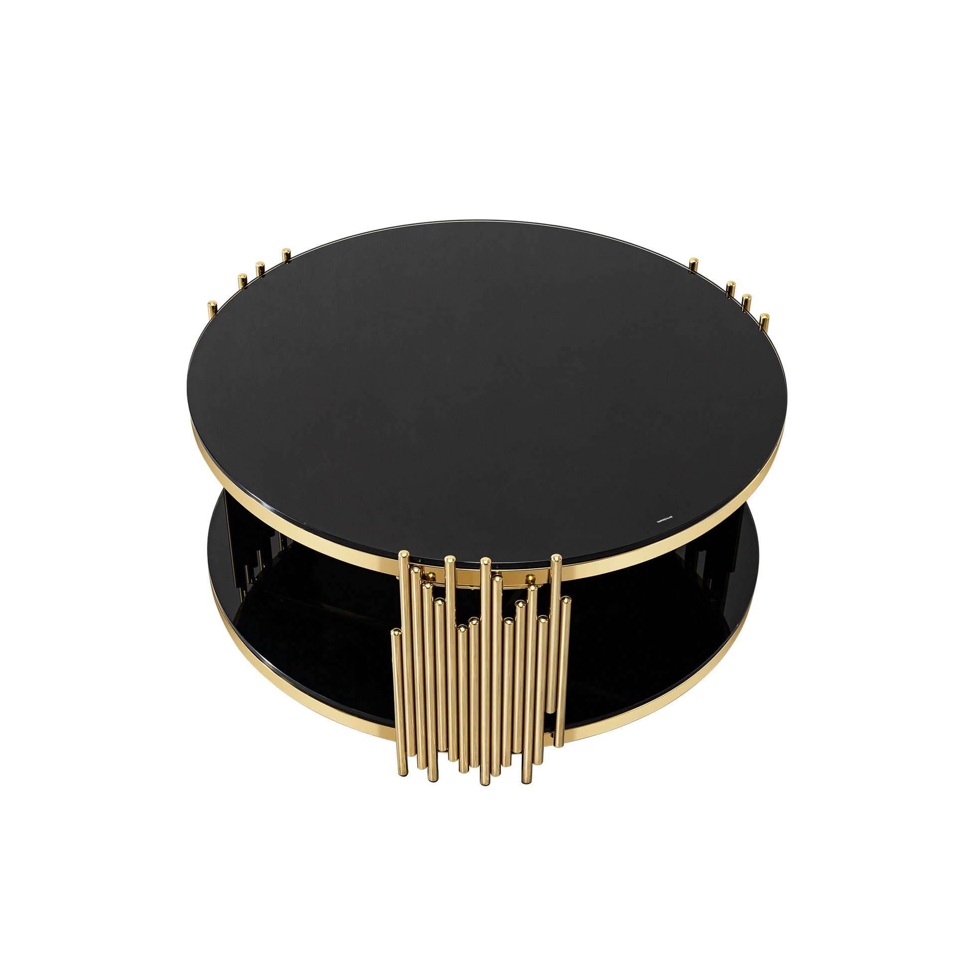 Double Layer Black Tempered Glass Top Stainless Steel Round Coffee Table For Living Room Gold Black Contemporary Round Shelves Coffee & End Tables Polished Stainless Steel