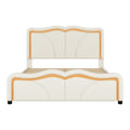 Full Size Upholstered Platform Bed With Curve Shaped And Height Adjustbale Headboard,Led Light Strips,White Full White Upholstered