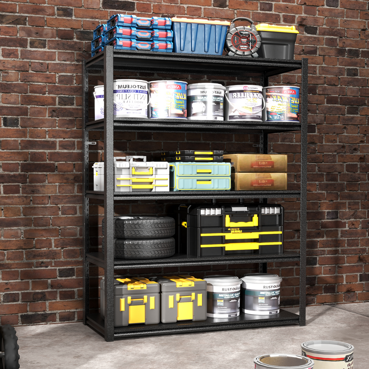 63"H 5 Tier Metal Shelves For Storage Garage Shelving 2000Lbs Heavy Duty Storage Shelves Adjustable Garage Shelf Industrial Shelving Unit Storage Utility Rack,31.5"W*15.7"D*63"H,Black 5 Black Gray Standard Vertical Kitchen Open Back Metal Modern