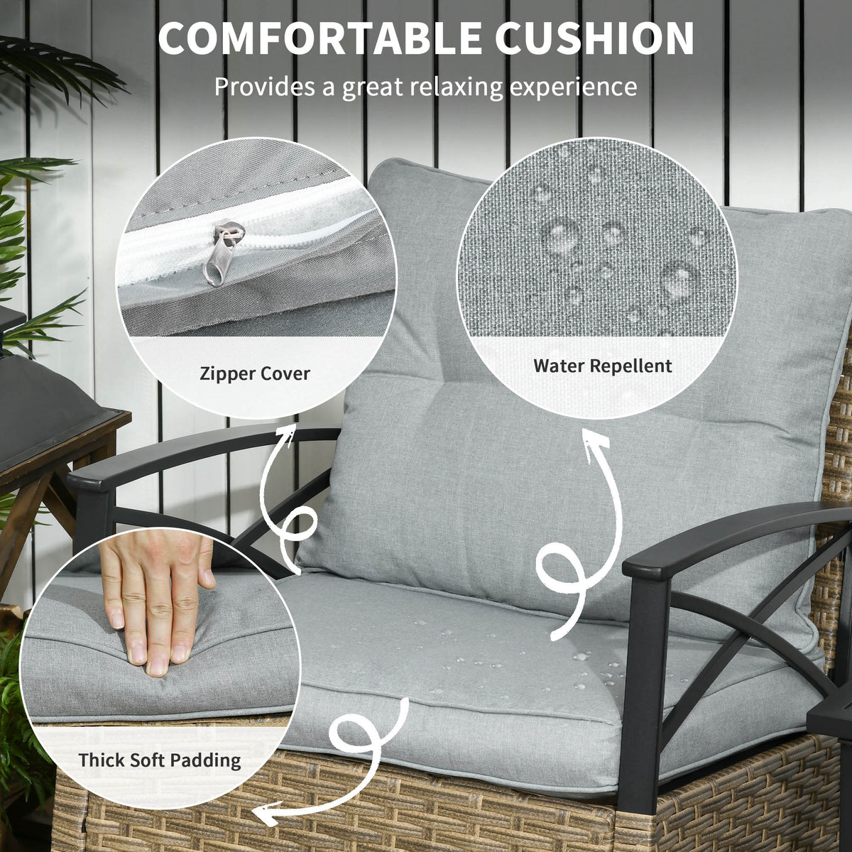 Outsunny 3 Piece Patio Rocking Chair Set, Outdoor Wicker Bistro Set With 2 Cushioned Porch Rockers And 2 Tier Coffee Table For Garden, Porch, Backyard, Light Gray Gray Steel