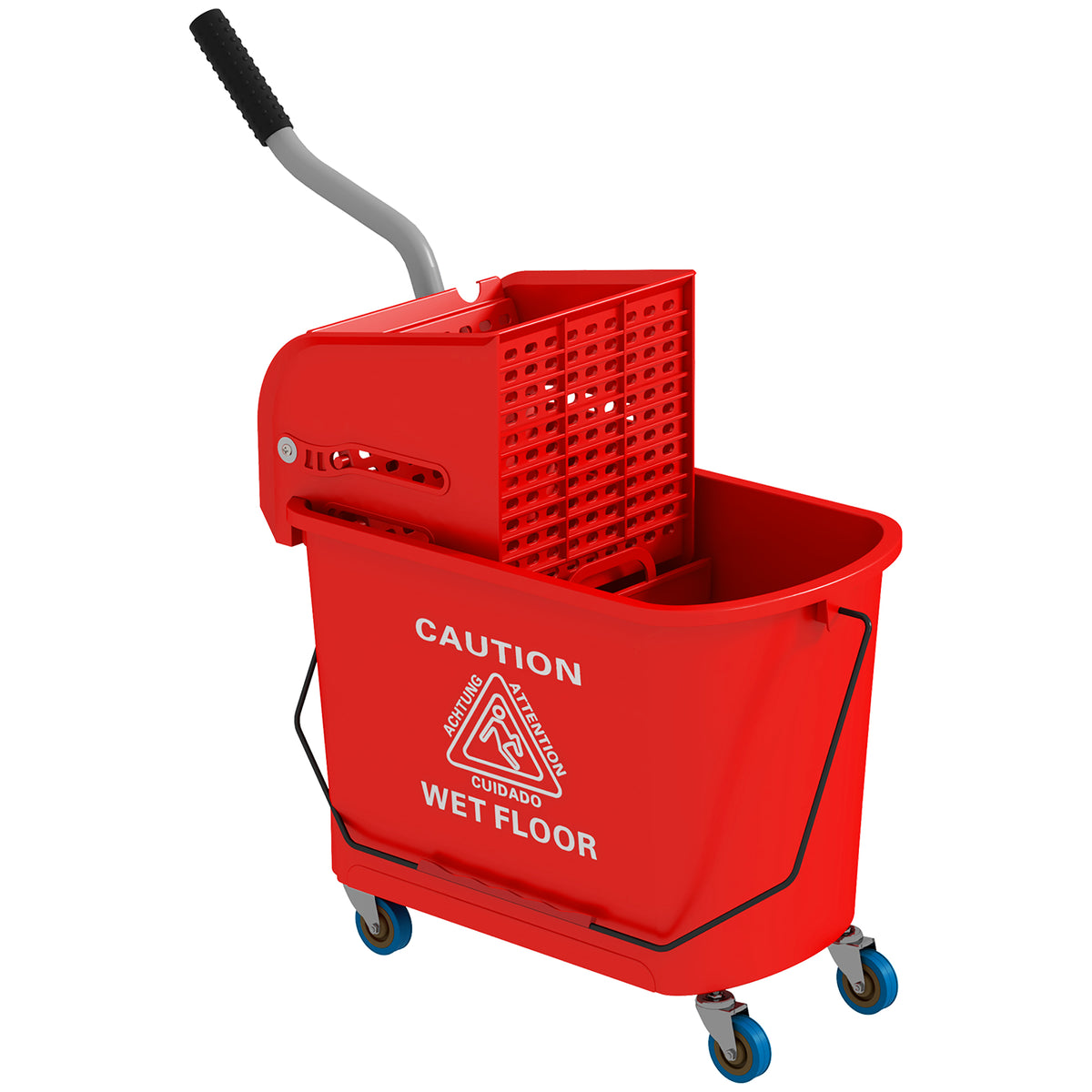 Homcom Mop Bucket With Wringer On Wheels For Floor Cleaning, 21 Quart, Separate Dirty And Clean Water, Red Red Plastic