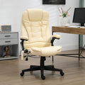 Homcom High Back Vibration Massage Office Chair With 6 Vibration Points, Heated Reclining Pu Leather Computer Chair With Armrest And Remote, Beige Beige Pu