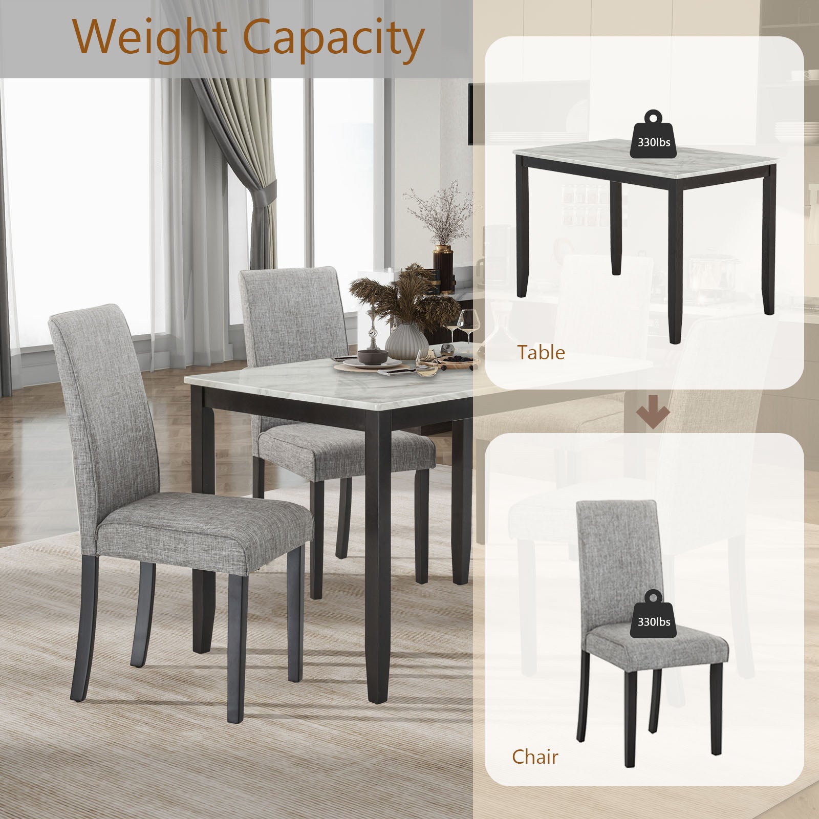Faux Marble Dining Rectangular Table, 4 Person Wood Dining Table, White Dark Espresso Gray Upholstered Chair Faux Marble White Dark Espresso Gray Seats 4 Wood Dining Room Rectangular 4 Leg Rectangular Dining Table With Chair Mdf,Paper,Rubber Wood