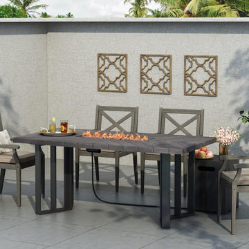 Outdoor Patio Propane Fire Pit Concrete Wood Pattern Fire Table 40, 000 Btu, 30'' H X 70'' W, Grey Grey Magnesium Oxide