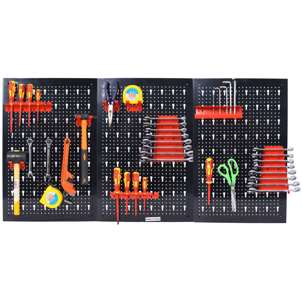 Pegboard Wall Organizer, 4Ft Metal Garage Pegboard Tool Organizer W 3 Pegboards, Drill Bit Rack, Wrench Rack, Hooks Accessories, Wall Mounted Tool Storage Pegboard For Workshop Warehouse, Black Black Metal