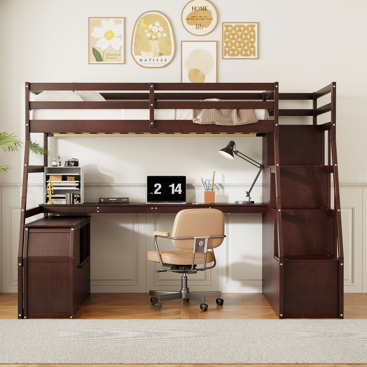Full Size Loft Bed With 7 Drawers 2 Shelves And Desk Espresso Full Espresso Plywood