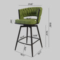 Bar Chair Linen Woven Bar Stool Set Of 2,Black Legs Barstools No Adjustable Kitchen Island Chairs,360 Swivel Bar Stools Upholstered Bar Chair Counter Stool Arm Chairs With Back Footrest, Green Metal Green Kitchen Dining Chairs Foam Linen