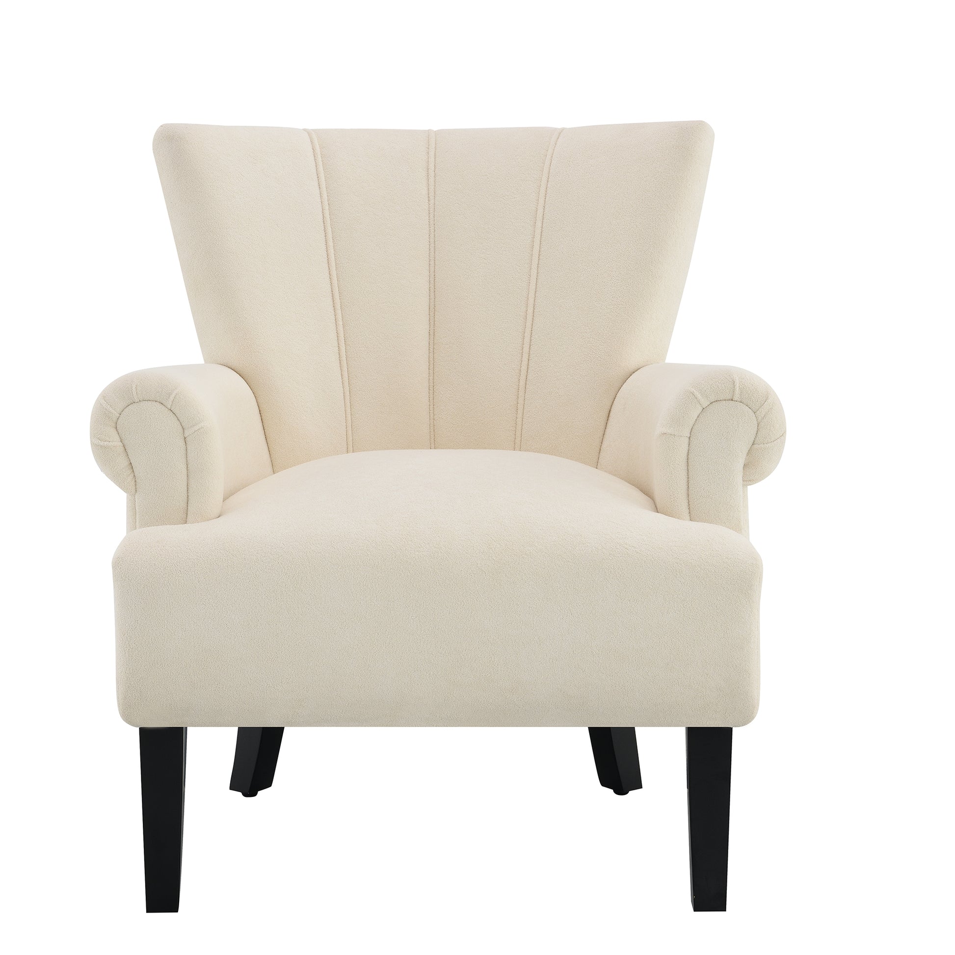 Modern Accent Living Room Chairs,Polyester Armchair Club Chair With Channel Back, Accent Chair For Living Room, Bedroom Reading Room, Soft Fabric, Wooden Leg, Beige Beige Primary Living Space Foam Plywood