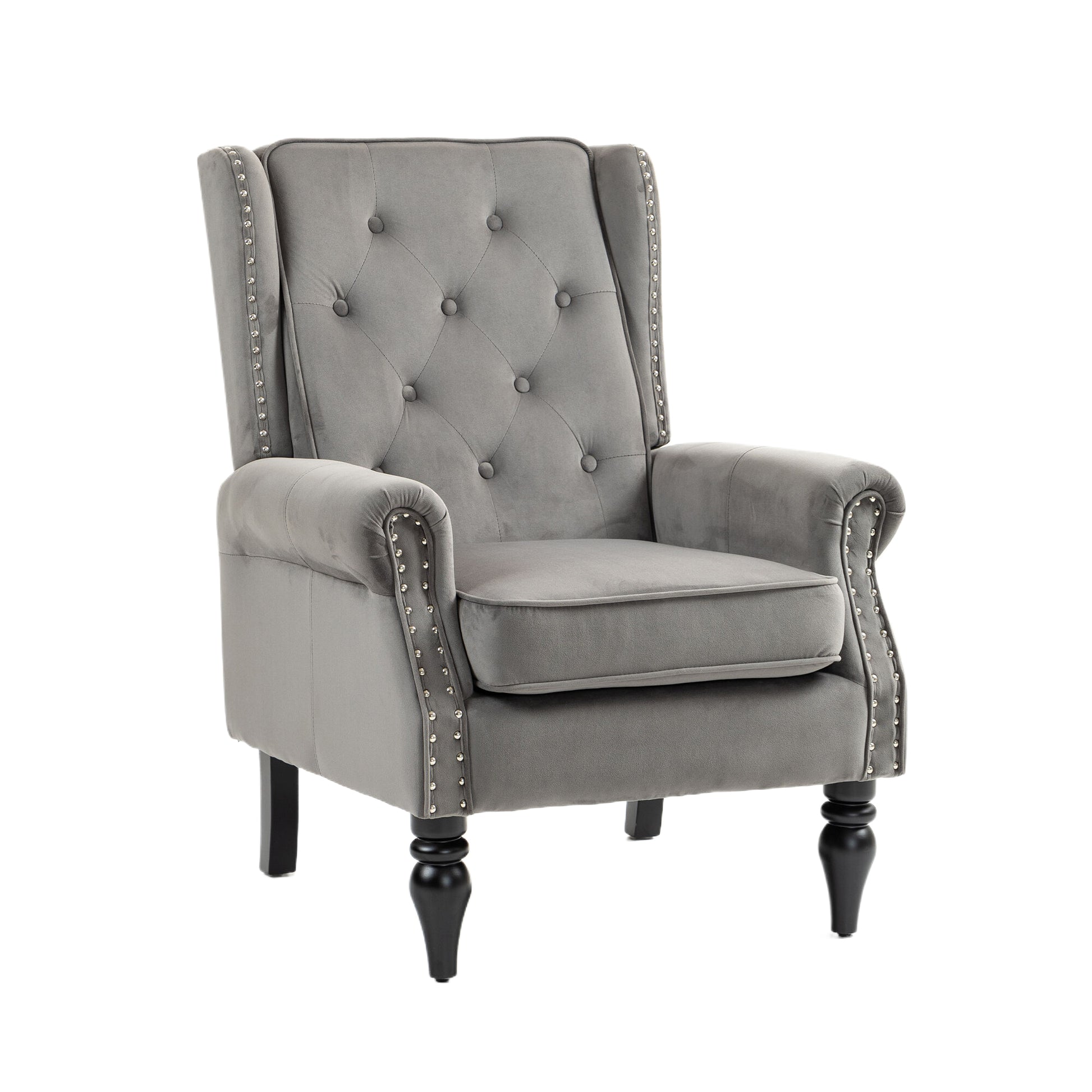 Coolmore Wood Frame Armchair, Modern Accent Chair Lounge Chair With Sturdy Wood Legs For Living Room Bedroom Dark Gray Dark Gray Foam Velvet