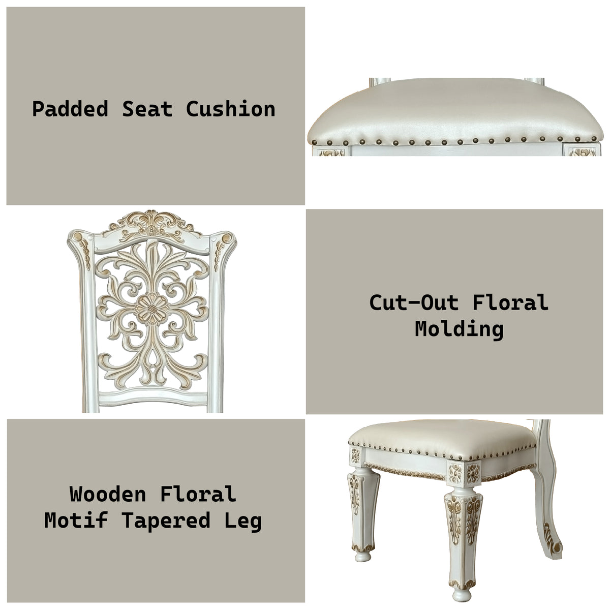Vendome Synthetic Leather & Antique Pearl Finish Side Chair Set Of 2 Antique White Faux Leather,Synthetic Wood
