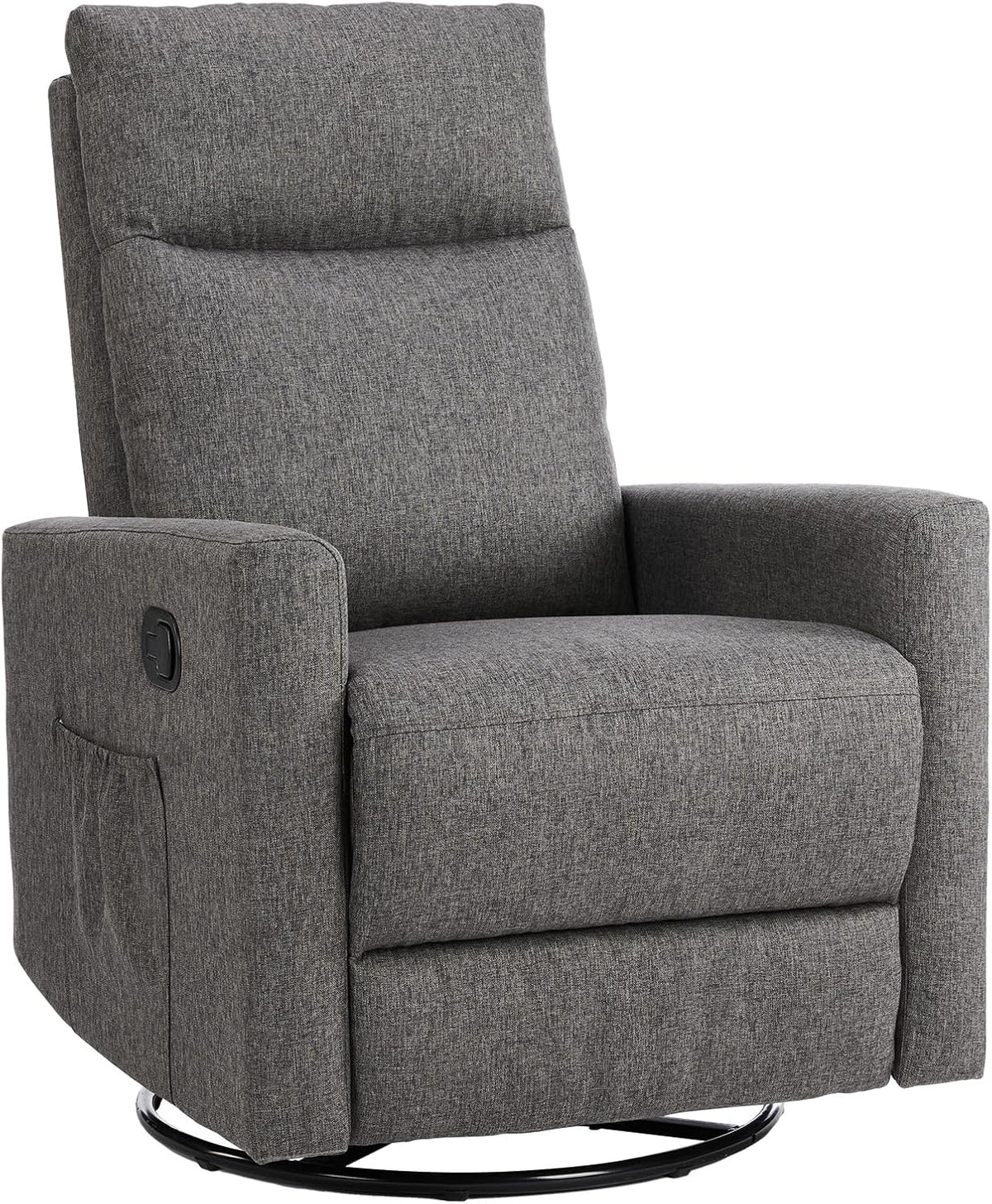 Rocking Recliner Chair With Large Footrest, Stain Resistant Faux Leather Recliner Rocker, Single Sofa Recliner For Living Room, Office, High Back, Upholstered Deep Seat, Grey Grey Metal