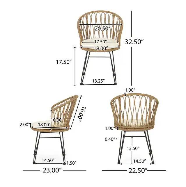 Tavon Chair,2Pcs With 2 Cushions Light Brown Foam Pe Rattan Iron