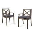 Perla Dining Chair,2Pcs With 2 Cushions Dark Grey Acacia Wood