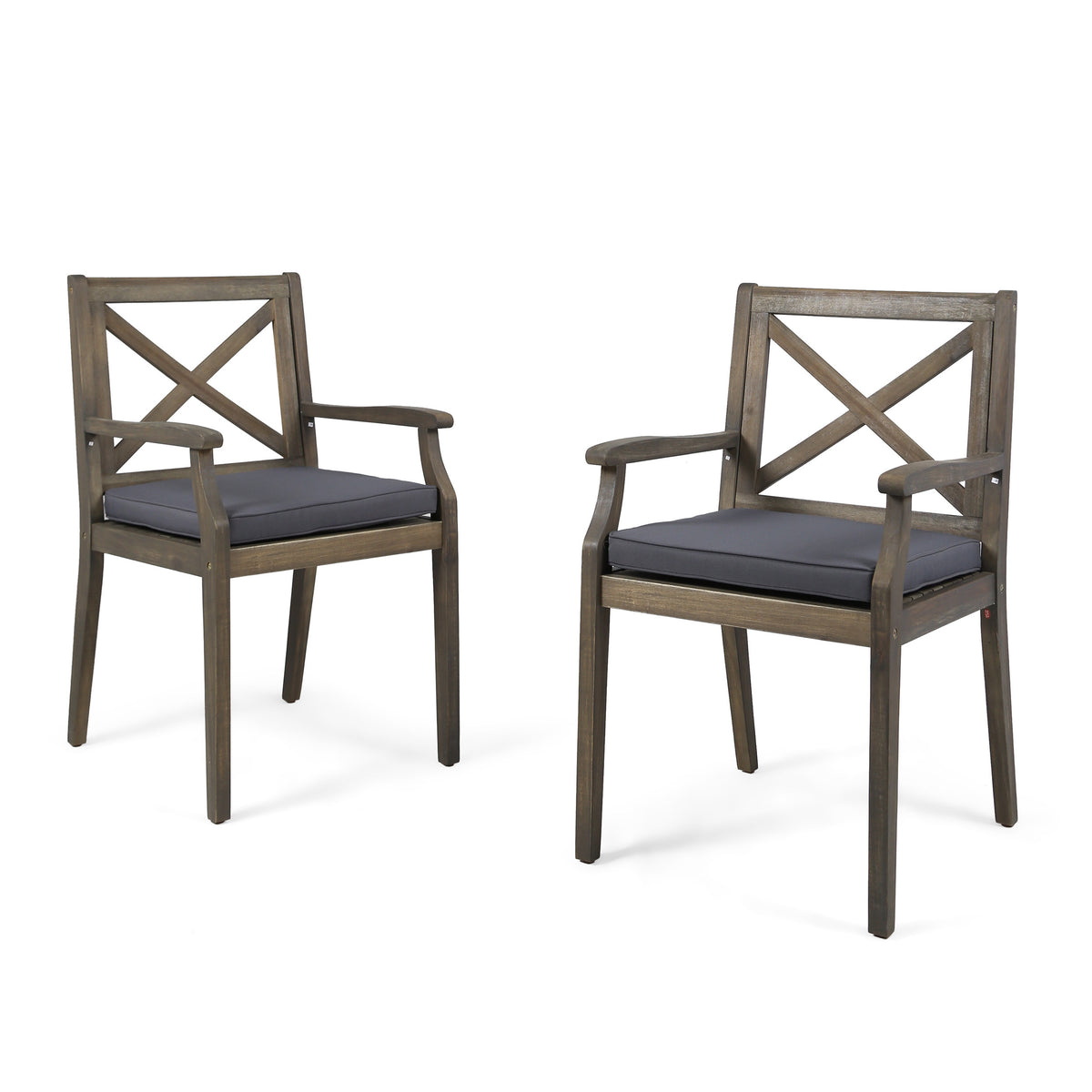 Perla Dining Chair,2Pcs With 2 Cushions Dark Grey Acacia Wood