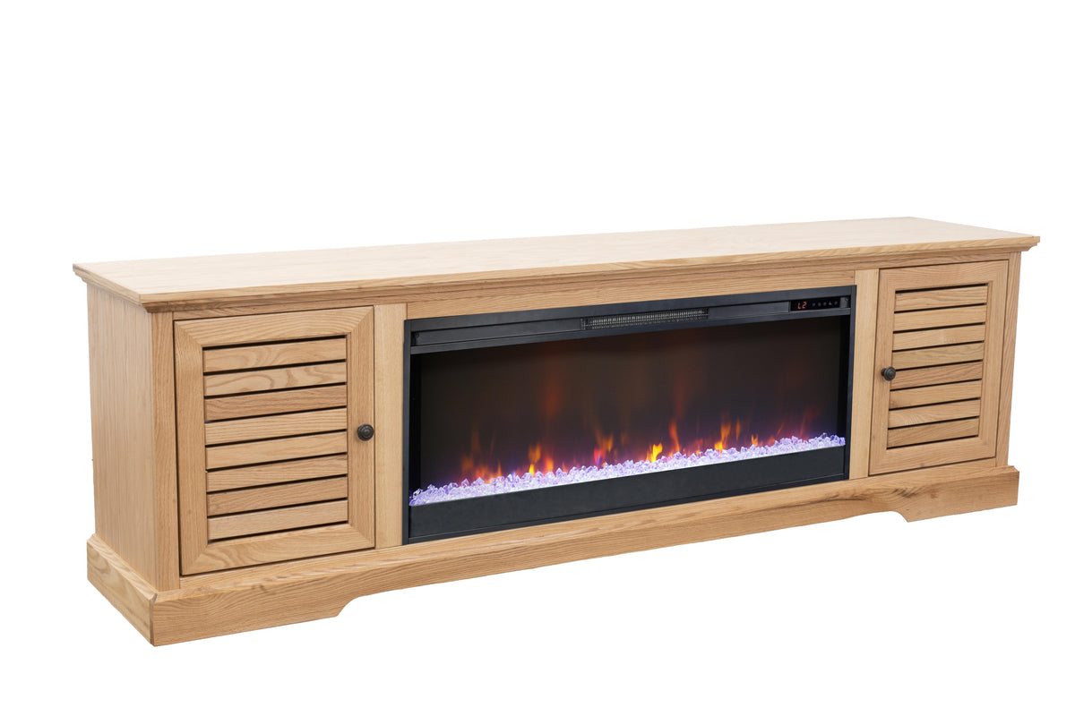 83 Inch Electric Fireplace Tv Console For Tvs Up To 95 Inches, Natural Finish Natural 90 Inches Or Larger Wood