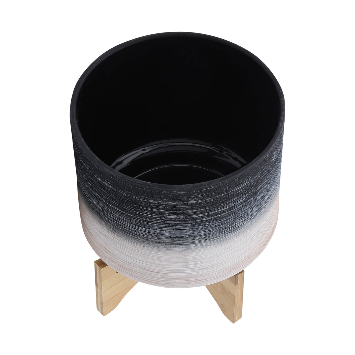 Ceramic, S 2 8 10" Planter On Wooden Stand, Gray Gray Ceramic
