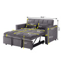 55.1 Inch 3 In 1 Convertible Sofa Bed, Modern Velvet Double Sofa Futon Sofa Bed With Adjustable Back, Storage Bag And Pillow, For Living Room, Bedroom Dark Grey Dark Grey Metal & Wood 2 Seat