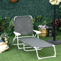Outsunny Folding Chaise Lounge, Outdoor Sun Tanning Chair, 4 Position Reclining Back, Armrests, Metal Frame And Mesh Fabric For Beach, Yard, Patio, Dark Gray Dark Grey Metal