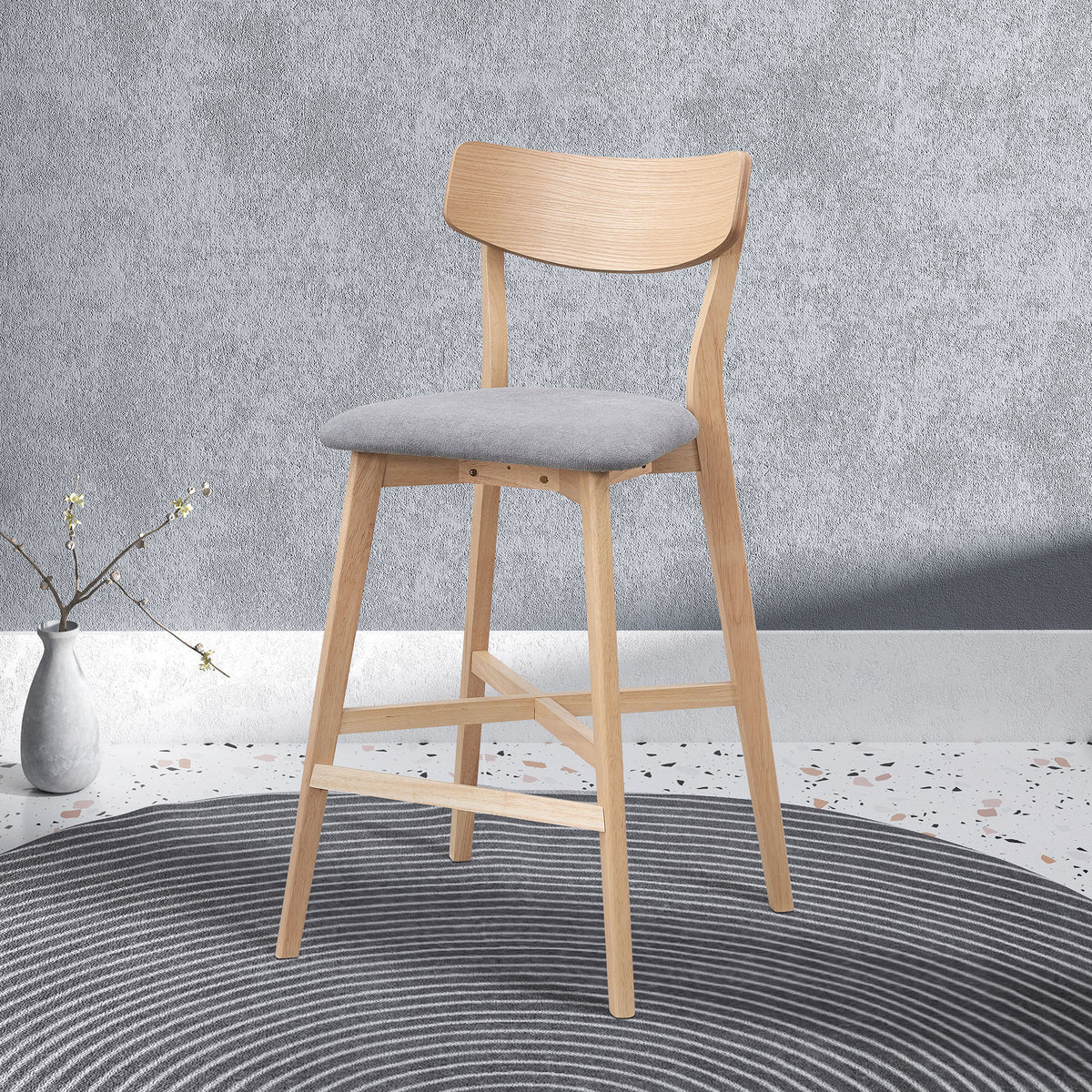 Wooden Bar Chairs Set Of 2, Modern Soft Upholstered Kitchen Island Chairs, Counter Height Stool With Backrest,Wooden Frame Chairs With Footrest For Pub,Living Room,Restaurant,Oak Oak Solid Wood