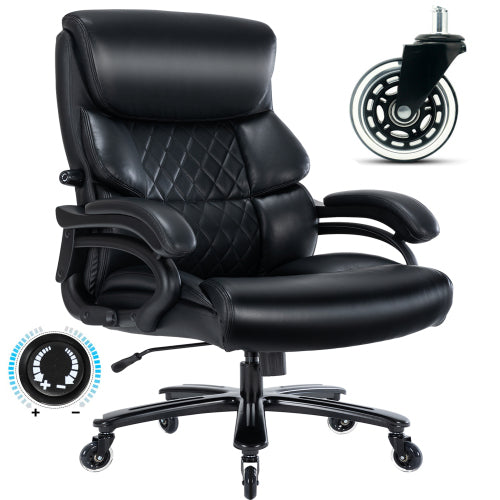 Big And Tall Office Chair 500 Lbs Executive Office Chair For Heavy People Heavy Duty Office Chair With Sturdy Rollerblade Wheels Desk Chair With Adjustable Lumbar Support Black Leather Chair Black Office Office Chairs Solid Back Pu Leather
