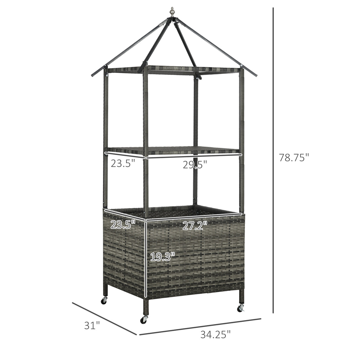 Outsunny Outdoor Towel Valet Caddy, Covered Poolside Towel Holder Rack, Shelf, Basket, Rolling Pe Rattan Wicker Storage On Wheels, Gray Gray Steel