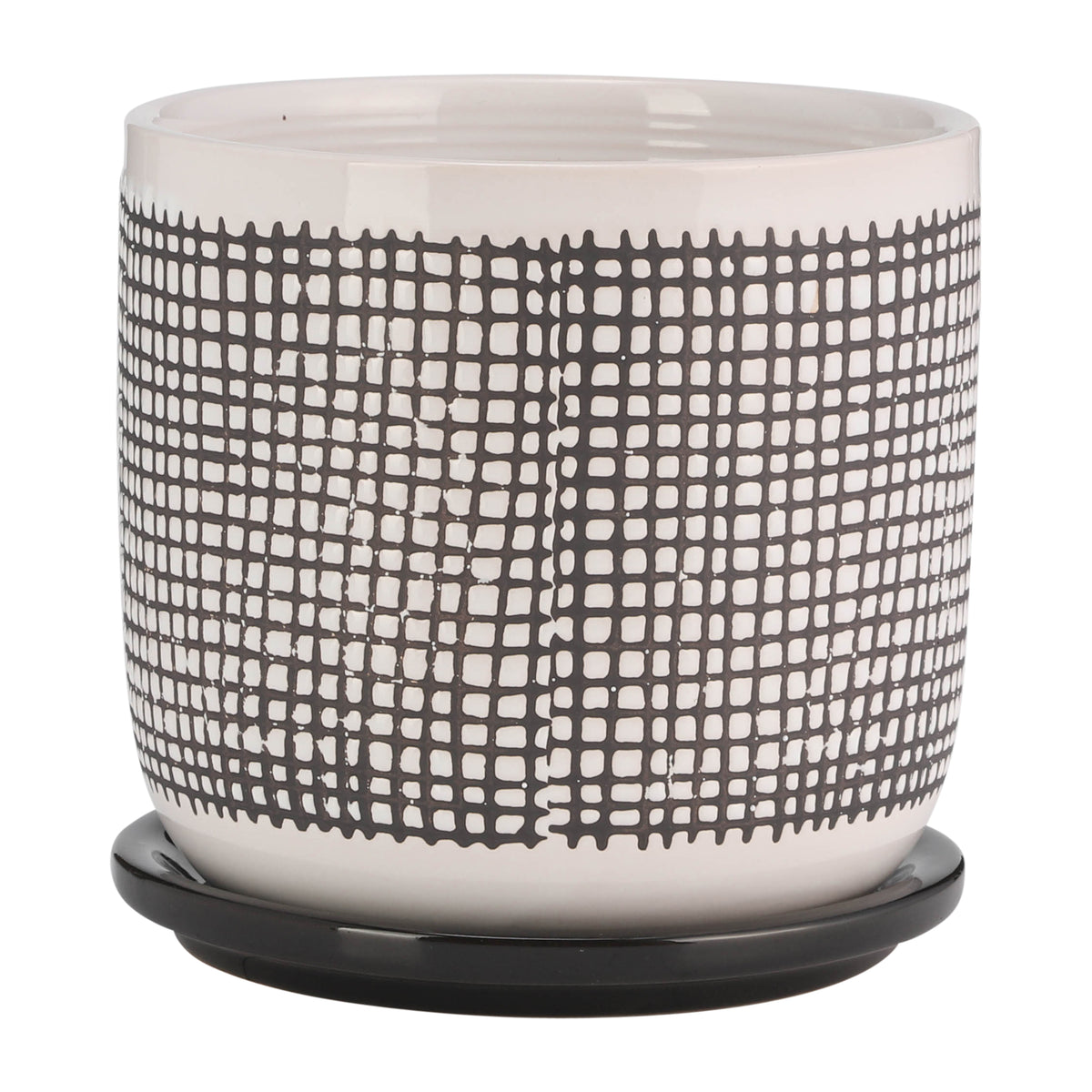 6" Mesh Design Planter W Saucer, Gray Gray Ceramic