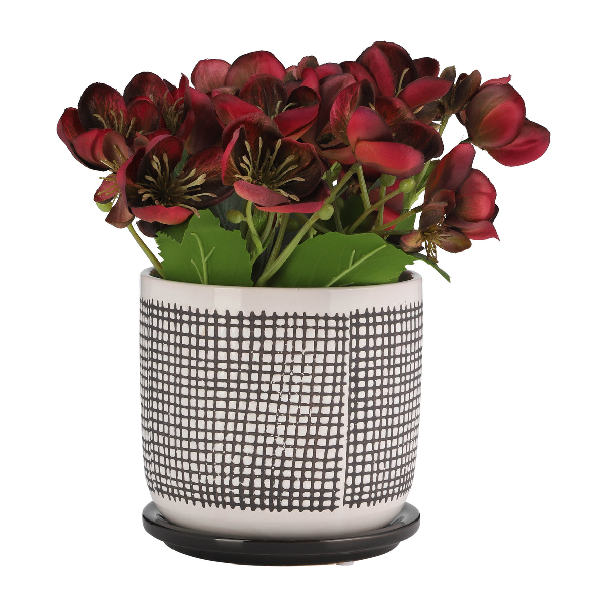 6" Mesh Design Planter W Saucer, Gray Gray Ceramic