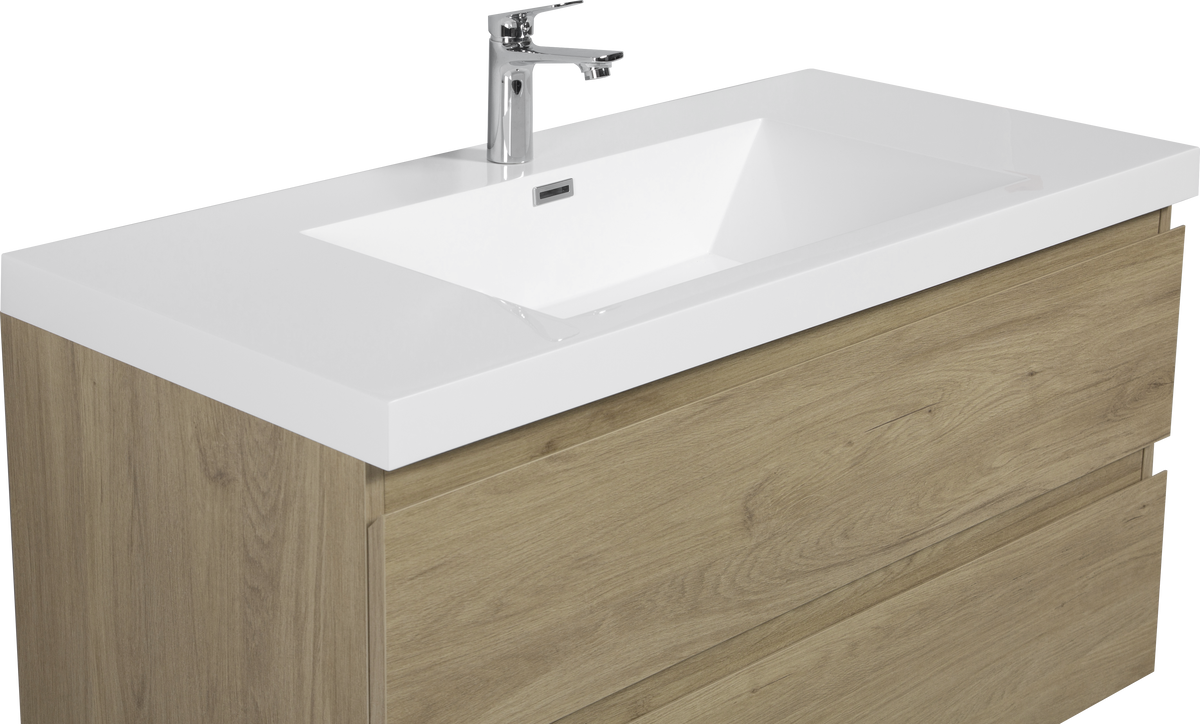 42" Floating Bathroom Vanity With Sink, Modern Wall Mounted Bathroom Storage Vanity Cabinet With Resin Top Basin And Soft Close Drawers, Natural Oak 24V11 42No White Oak Wood