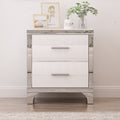 Elegant High Gloss Nightstand With Metal Handle,Mirrored Bedside Table With 2 Drawers For Bedroom,Living Room,White White Particle Board