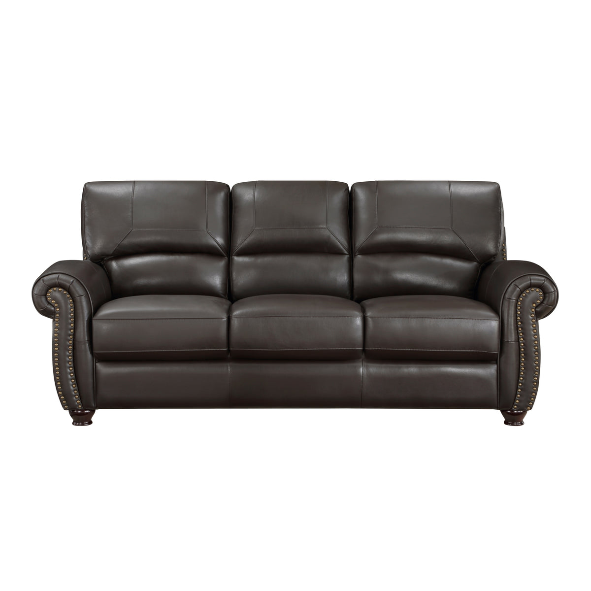 Traditional Living Room Furniture 2Pc Sofa Set Dark Brown Leather Sofa Loveseat Comfortable Plush Seating Rolled Arms Trim Classic Design Dark Brown Primary Living Space Classic,Traditional Rolled Arms Solid Wood 5 Seat