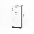 Shoe Storage Cabinet With 3 White Panel Flip Drawers, Freestanding Organizer For Entryway, Narrow Shoe Rack Cabinet 3 4 Spaces Walnut Primary Living Space Particle Board