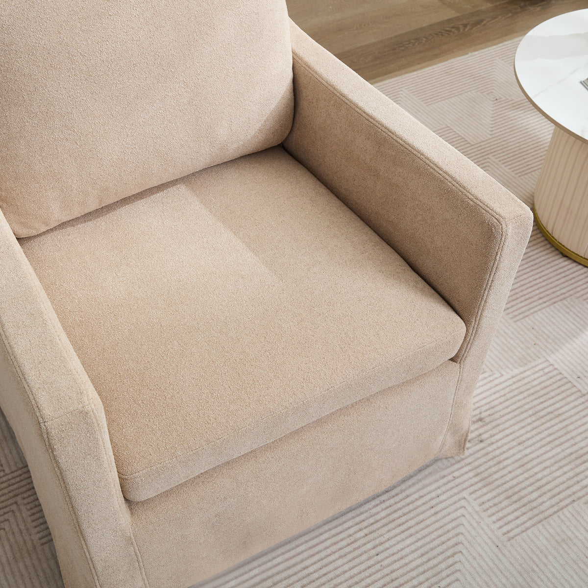 29.92'' Swivel Accent Chair, Upholstered Skirted Swivel Chair With Removable Back Cushion, 360 Degree Comfy Armchair For Living Room, Nursery, Lounge,Office,Wheat Chenille Wheat Chenille