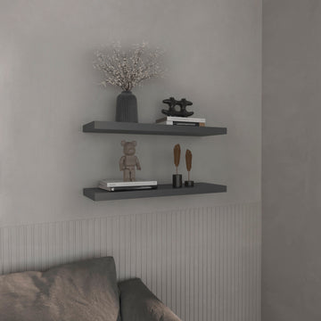 Floating Shelves 1.50" H, 2 Shelves, Matt Gray Grey Solid Wood Mdf Engineered Wood