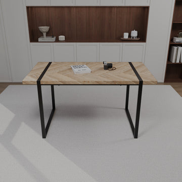 59 "Rural Industrial Rectangular Mdf Light Wood Dining Table, 4 6 People, 1.5" Thick Engineering Wood Tabletop And Black Rectangular Metal Legs, Used For Desks, Kitchens, Terraces, Restaurants Natural Wood Kitchen Mdf
