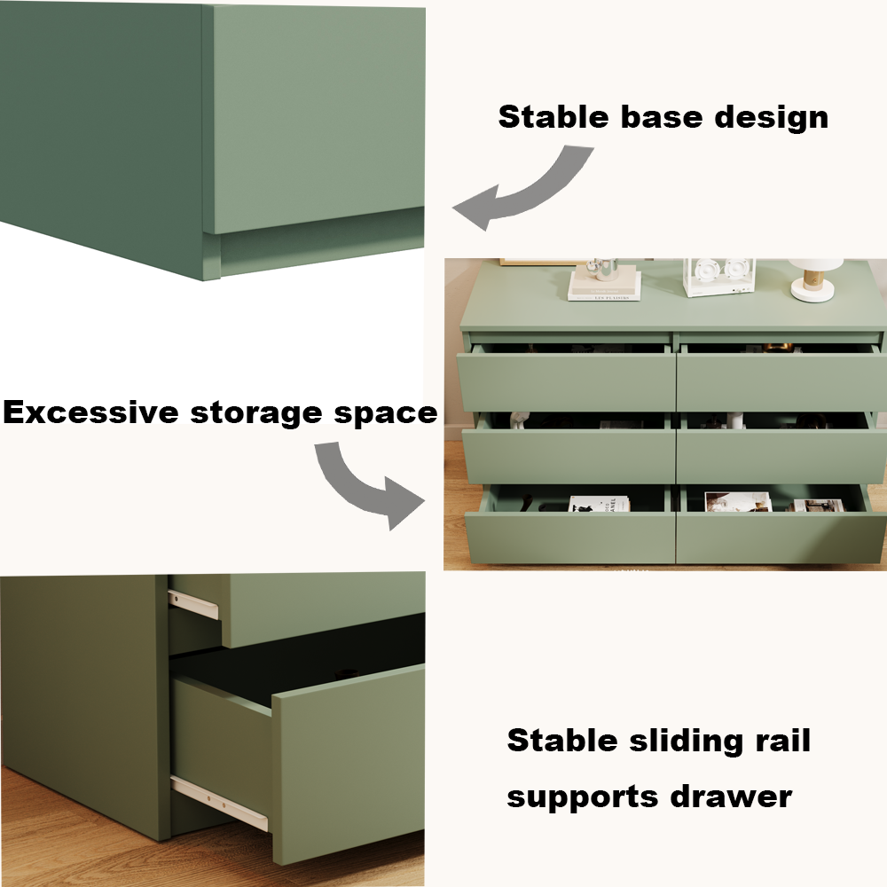 Green Large 6 Drawers Chest Of Drawer Dressers Table Sliding Green Gray Drawer 5 Drawers & Above Bedroom Extra Deep Drawers 6 Corner White Particle Board