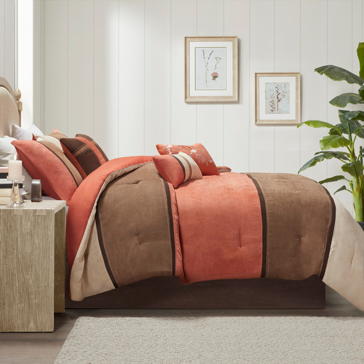7 Piece Faux Suede Comforter Set Coral Queen Queen Coral Polyester