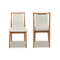 Scandi Upholstered Natural Light Brown Wood Dining Chair, Set Of 2, White Pepper Stain Resistant High Performance Polyester White Foam Polyester
