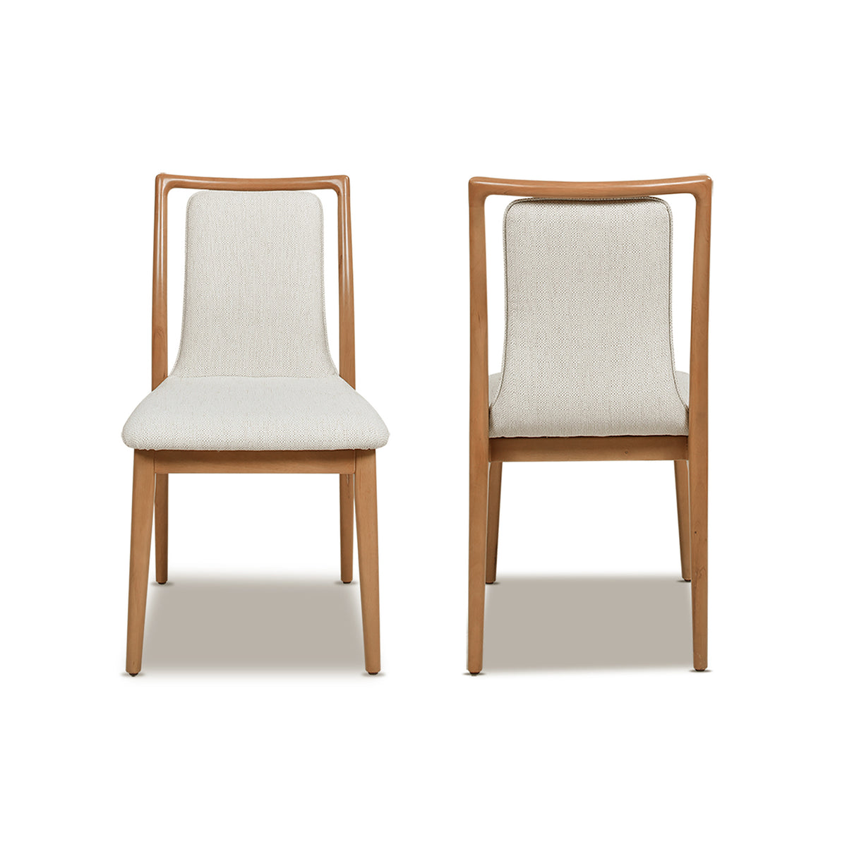 Scandi Upholstered Natural Light Brown Wood Dining Chair, Set Of 2, White Pepper Stain Resistant High Performance Polyester White Foam Polyester