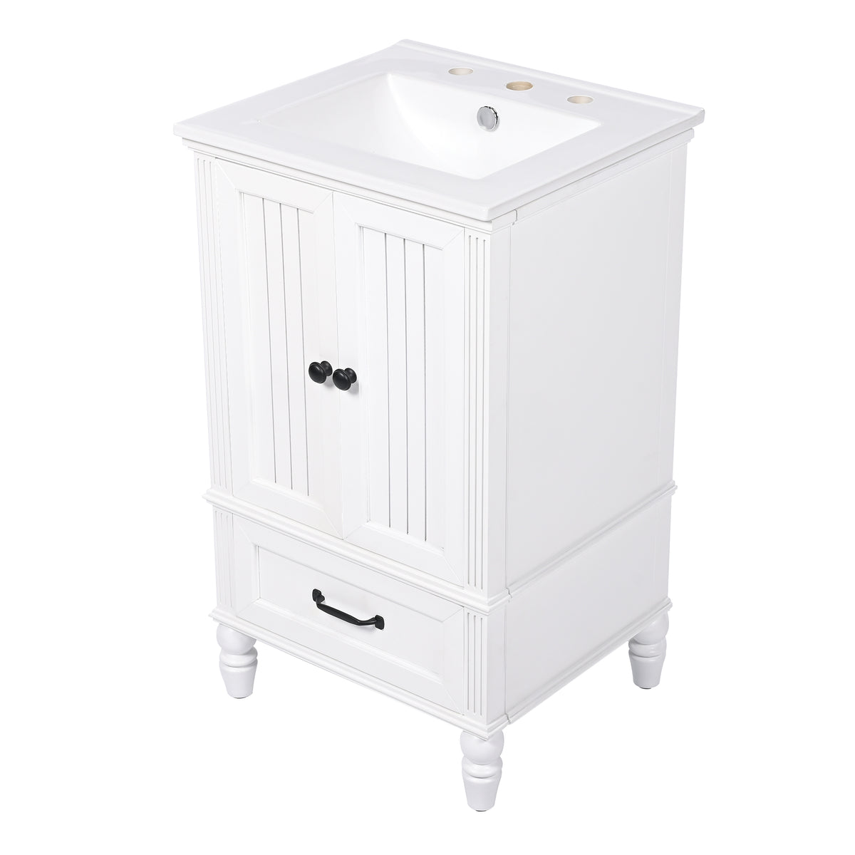 20" Bathroom Vanity With Sink, Bathroom Cabinet With Two Doors, Magnetic Door Stopper And Adiustable Foot Pads, A Drawer, White White Mdf