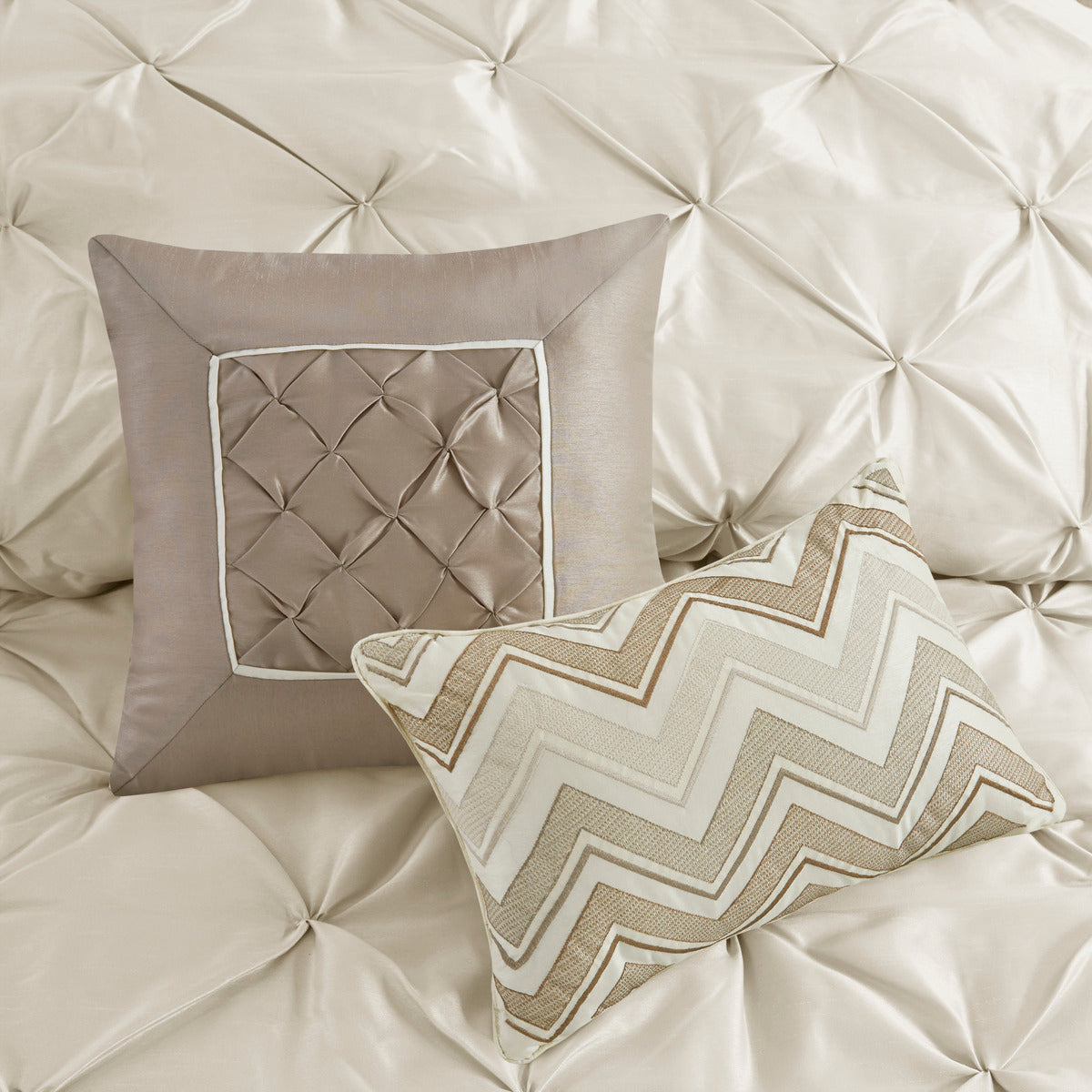 7 Piece Tufted Comforter Set Ivory Cal King California King Ivory Polyester