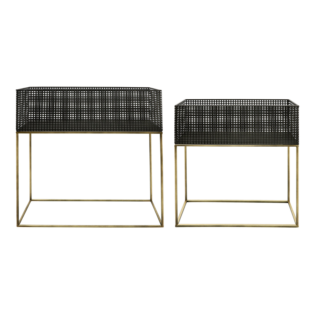Metal, S 2 20 24" Square Planters, Black Gold Black Metal