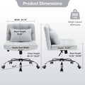 Armless Fabric Office Desk Chair With Wheels, Criss Cross Legged Wide Seat Chair, Modern Home Office Chair With Lumbar Pillow, Comfy Computer Task Chair For Small Space, Vanity Chair For Women, Girls Light Grey Memory Foam Cotton Textile
